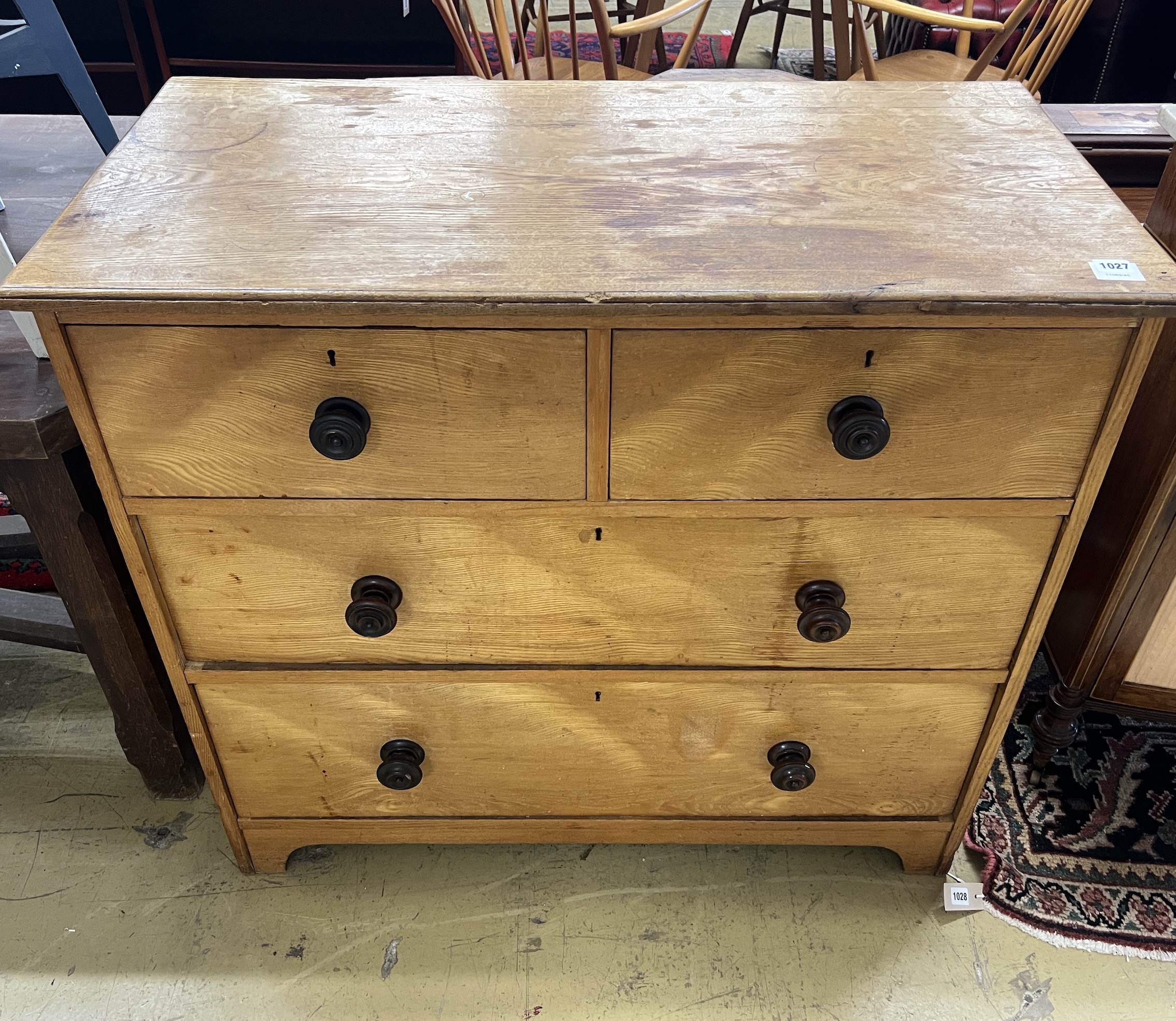 A late Victorian ash chest of two short and two long drawers, width 102cm, depth 52cm, height 92cm